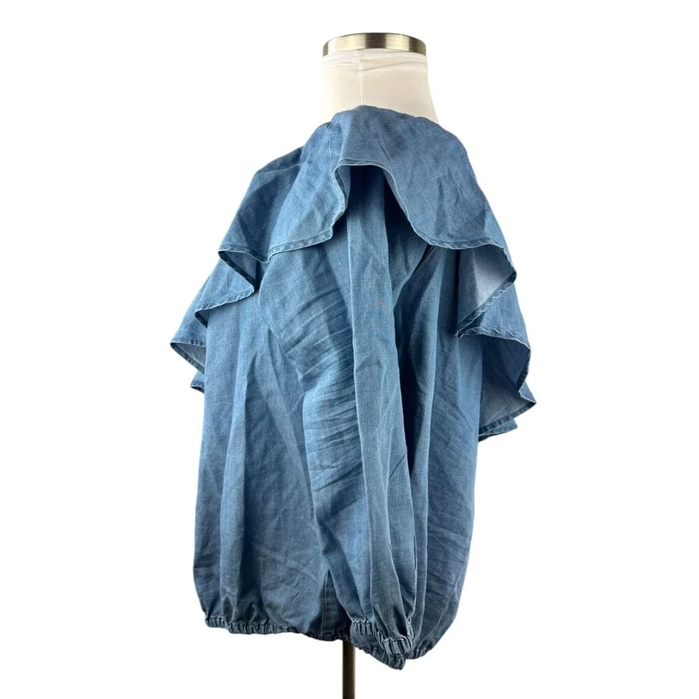 MICHAEL Michael Kors Off The Shoulder Denim Chambray Ruffle Top Plus Size 2X - Picture 8 of 11